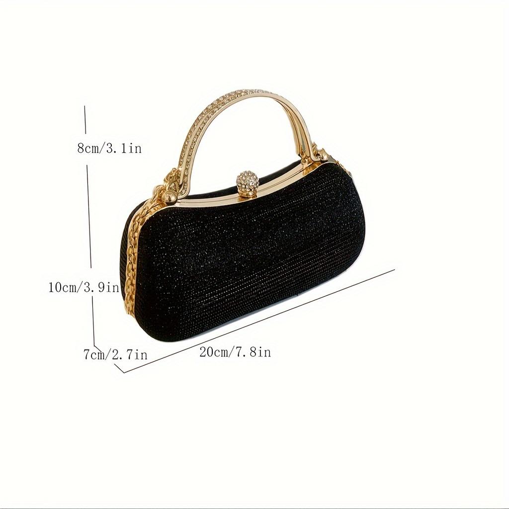 Trendy, minimalist, and stylish small bag with a lock clasp; women's shoulder bag with chain strap / sparkling rhinestone party clutch.