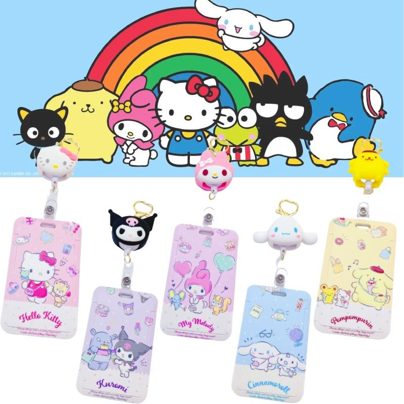 Cute Cartoon Sario Student Card Holder, Creative Retractable Card Sleeve For Public Transit Access Cards, Anti-loss Bag Hook