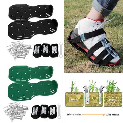 Lawn Grass Sod Aerator Shoes Spikes Aerating Sandals Garden Tool 4 Straps Green