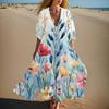 Women's Summer Fashion V-neck Retro Floral Print Short Sleeved Beach Dress With Lace Patchwork Dress