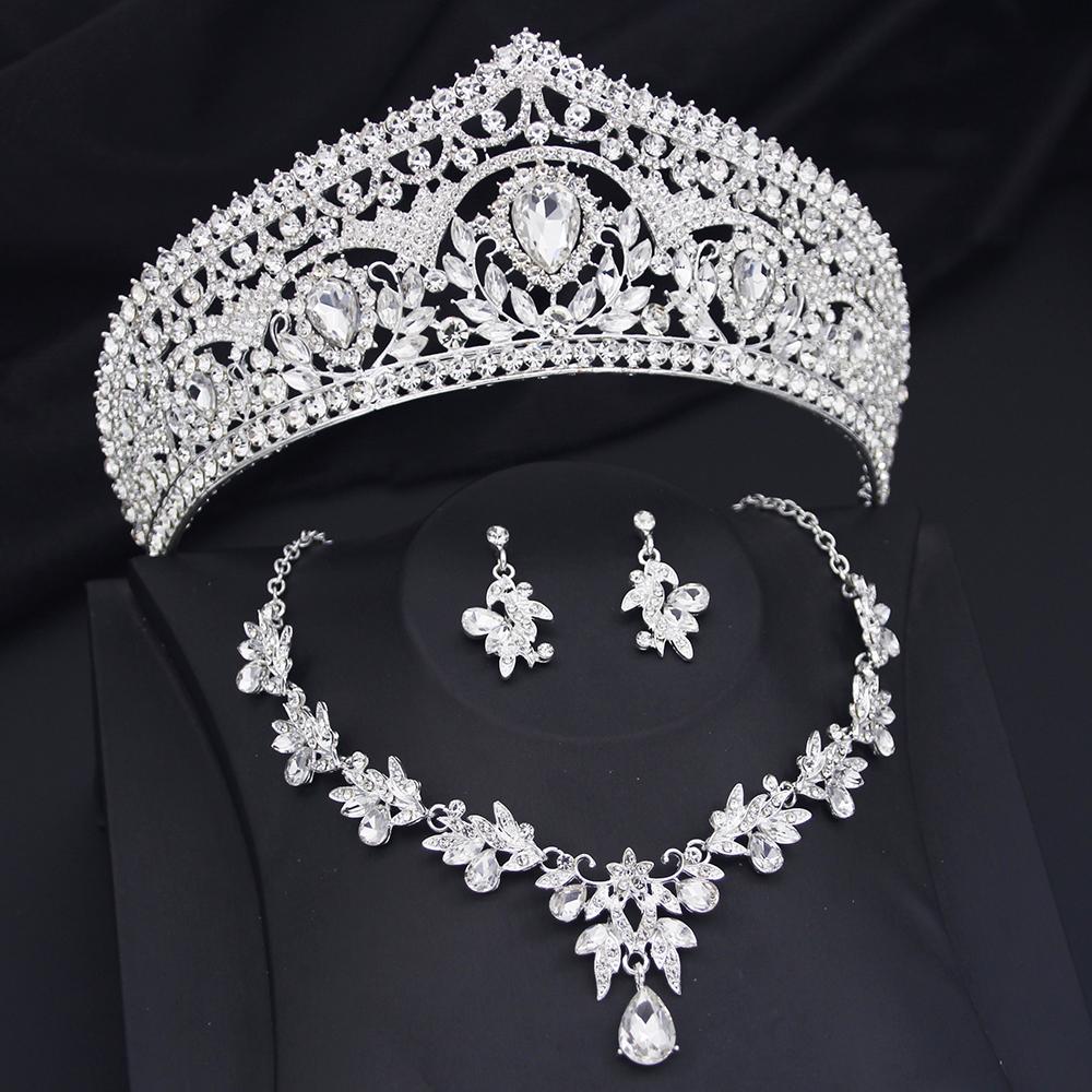 Princess Bride Crown Jewelry Sets for Women Tiaras and Necklace Earrings Set Prom Bridal Wedding Birthday Jewelry Accessory