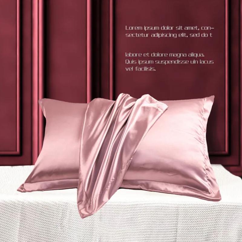 A Pair of Silk Pillowcases Skin-friendly Soft Solid Color Pillowcase 48*74cm Bedroom Double Pillowcase