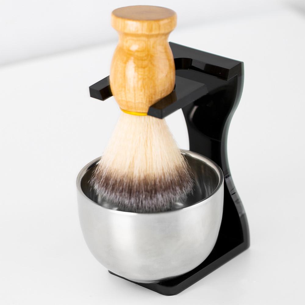 3 In 1 Shaving Brush Set with Acrylic Stand Stainless Steel Bowl Beard Grooming Kit for Men