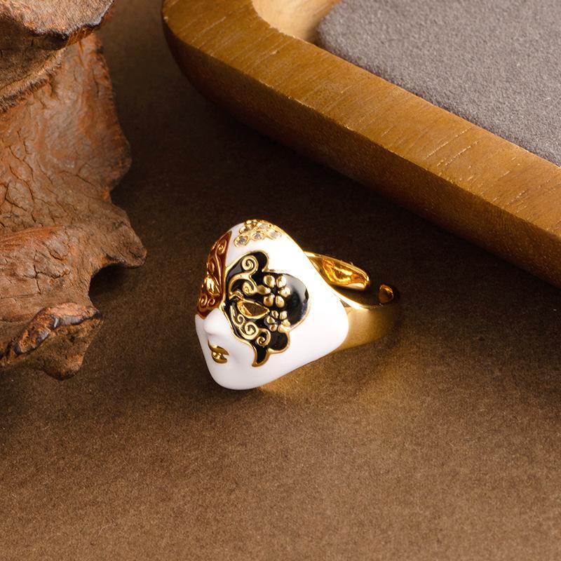 

Fashion and creative new Chinese-style quintessence Peking Opera mask adjustable opening ring light luxury high-end jewelry women Adjustable opening