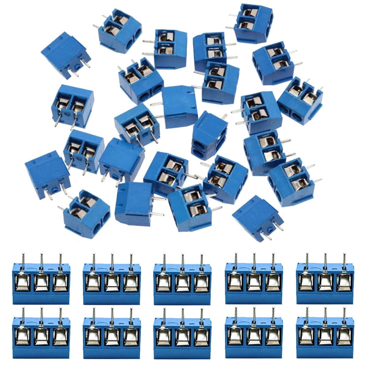 

60pcs 5mm Pitch 2 Pin & 3 Pin PCB Mount Screw Terminal Block Connector for Arduino (50 x 2 Pin, 10 x 3 Pin)
