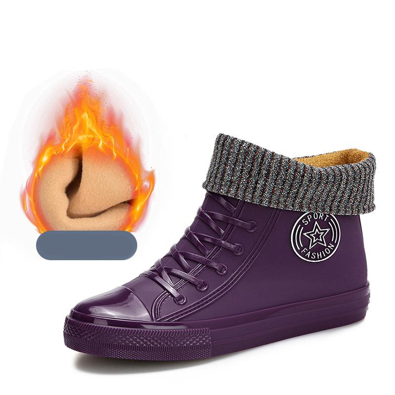 Warm Womens Rain Shoes Fur Winter Waterproof Boots Woman Galoshes Fashion Garden Rainshoes Plush Boot Brand