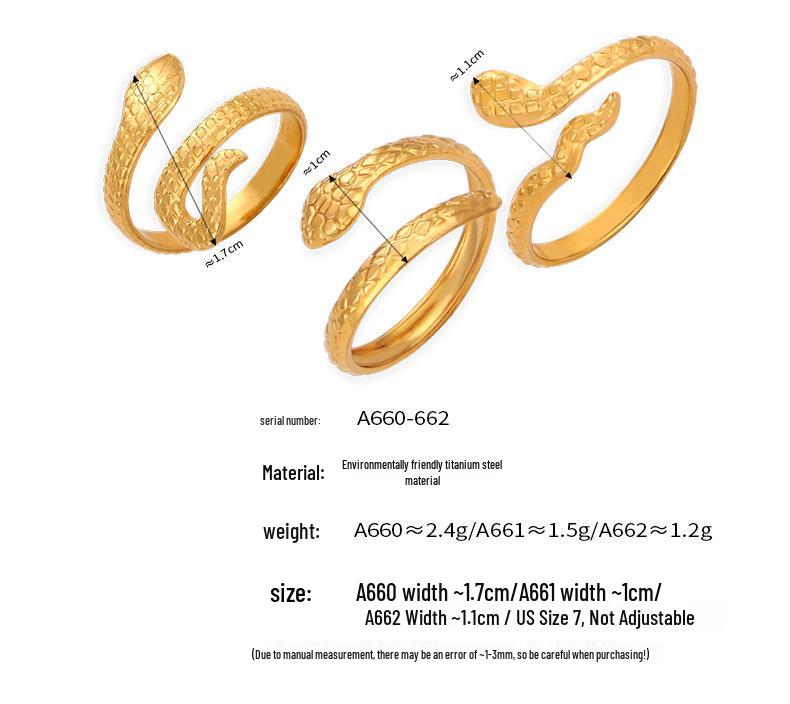 Trendy Openable Gold Snake Shape Titanium Steel Couple Ring - Non-fading, Light Luxury, French Retro Style