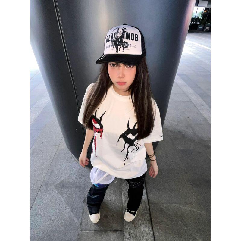 

Yabi Style Summer Niche Style Couple Top T-shirt with Short Sleeves White S