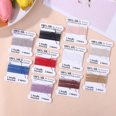 1Pcs 2# 0.45Mm Handmade 100% Natural Silk Cord Rope With Beaded Silk Thread Needle End Silk For Diy Jewelry Making