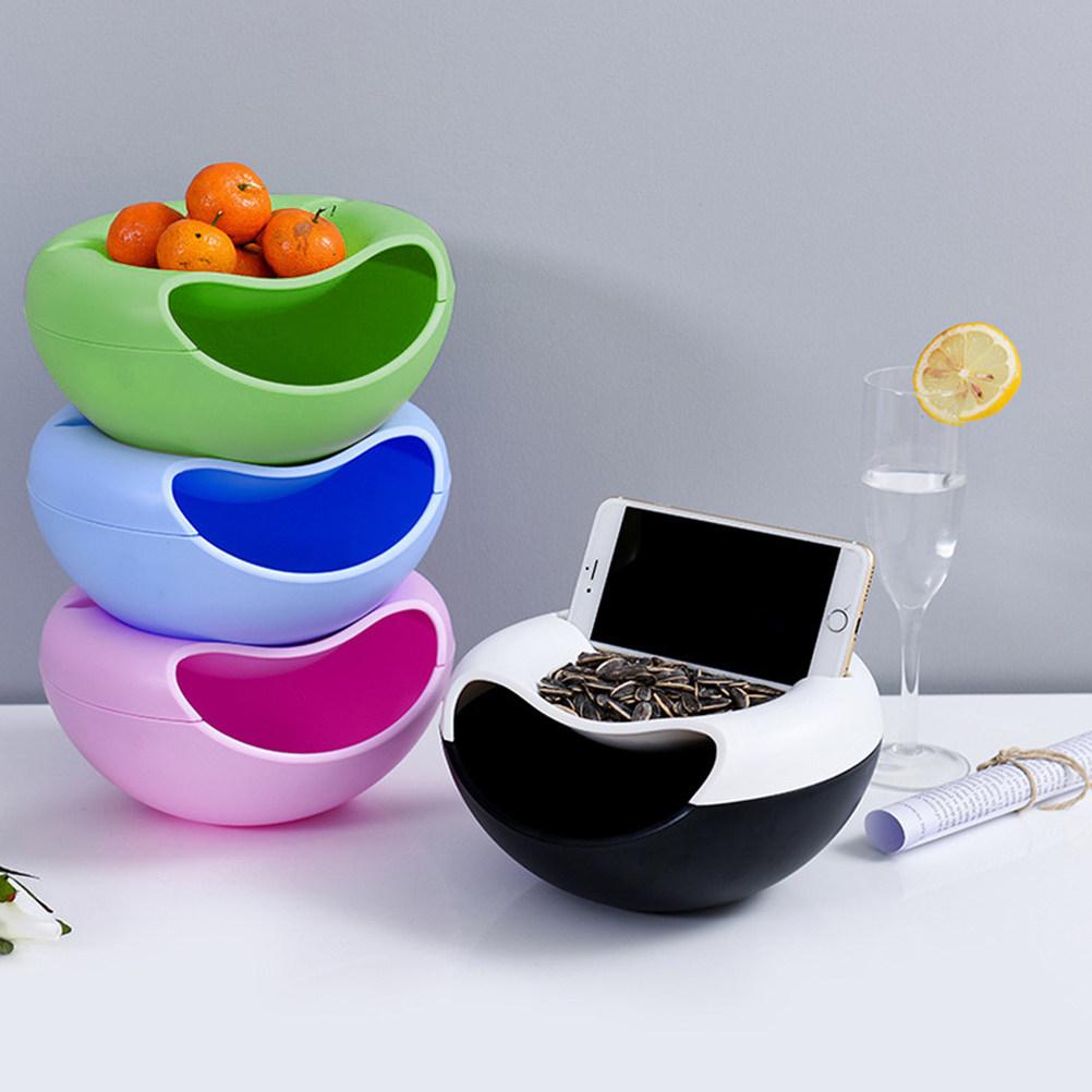 Snack Storage Box Dual-Layer Green Large Capacity Fruit Bowl Shell Discard Tray Kitchen Candy Holder Office Storage