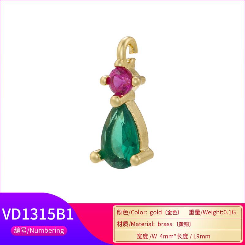 Light Luxury Copper Gold-Plated Micro-Inlaid Colored Diamond Small Water Drop Pendant Diy Jewelry Accessories Vd1315