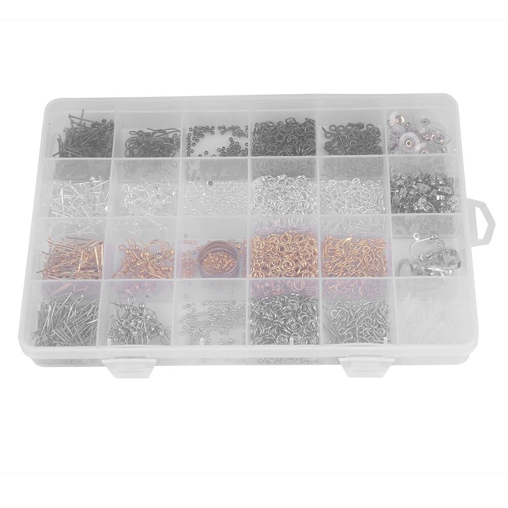 24 Grid Mixed Steel Jump Rings Earring Hooks DIY Jewelry Findings Set Kit Accessories