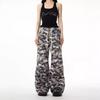 Mens Retro Camo Denim Pants Loose Fit Wide Leg High Waist Streetwear Straight Cut Jeans