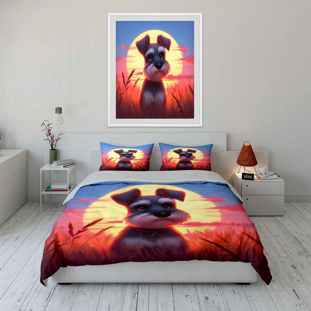 Sunset Dog Decor Set Bedding Set with 1 Duvet Cover 2 Pillowcases Single Double King Queen, Gift
