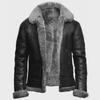 Men's Nordic Winter Faux Fur Coat with Zipper and PU Leather Collar.