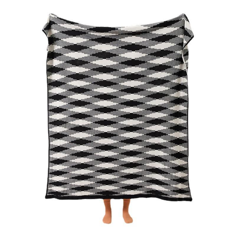 Abstract Geometric Knitted Blanket Black Blue Bedspread Modern Decorative For Sofa Throw Warm Living Room Bedding Home Decorate