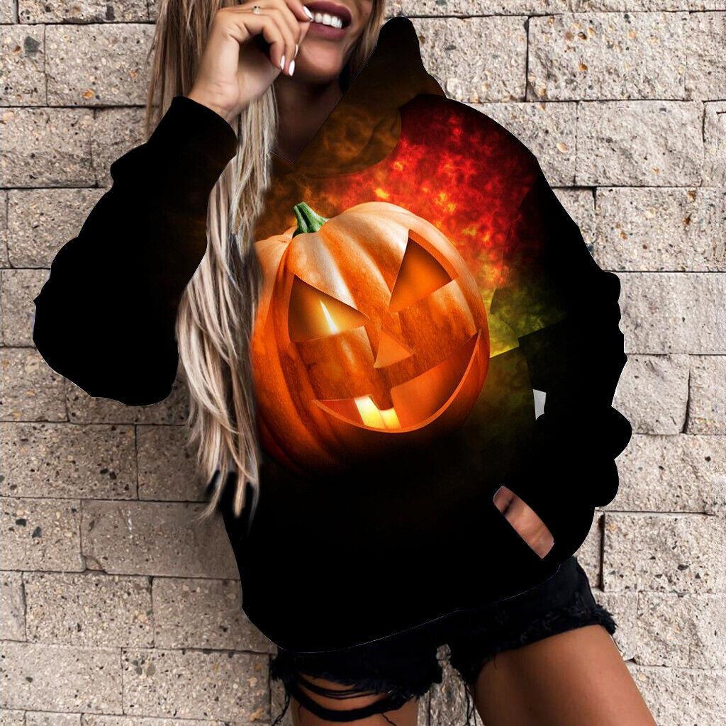 Autumn 3D Pumpkin Printed Hoodies Fashionable Casual Sports Long Sleeved Women's Hooded Sweatshirts