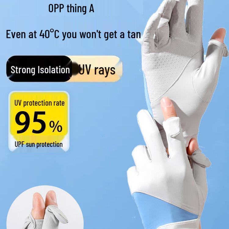 Damskie cienkie rękawiczki przeciwsłoneczne z jedwabiu lodowego do jazdy na rowerze - Ochrona UV, antypoślizgowe, dwupalcowe, do jazdy i aktywności na świeżym powietrzu.