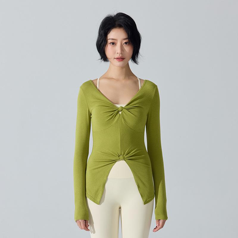 French Double Twist Ribbed Long Sleeve Yoga Top - Soft, Skin-Friendly, Slimming & Stylish for Autumn/Winter Extra Large