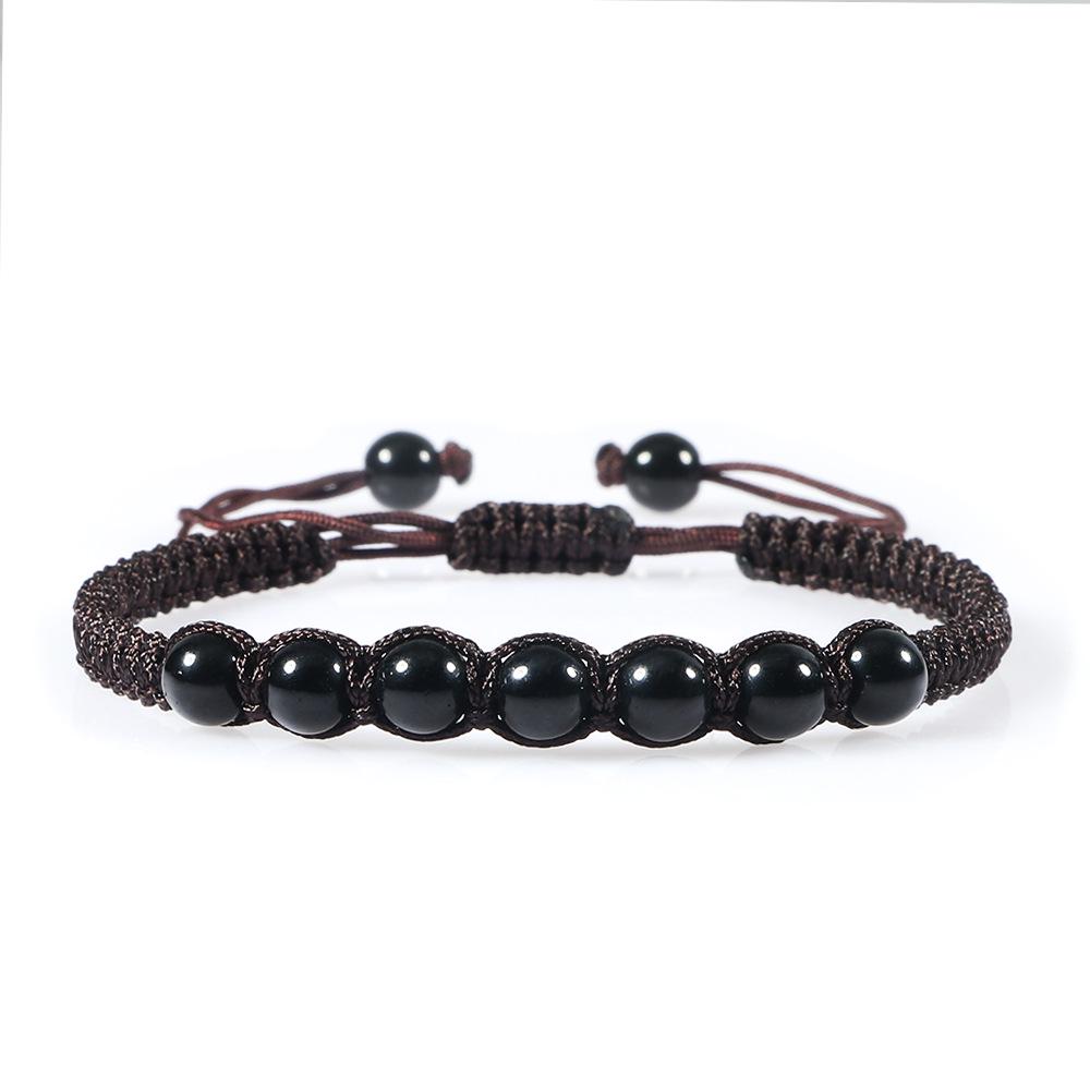 Men s Retro Matte Green Volcano Line Woven Bracelet Black Thread
