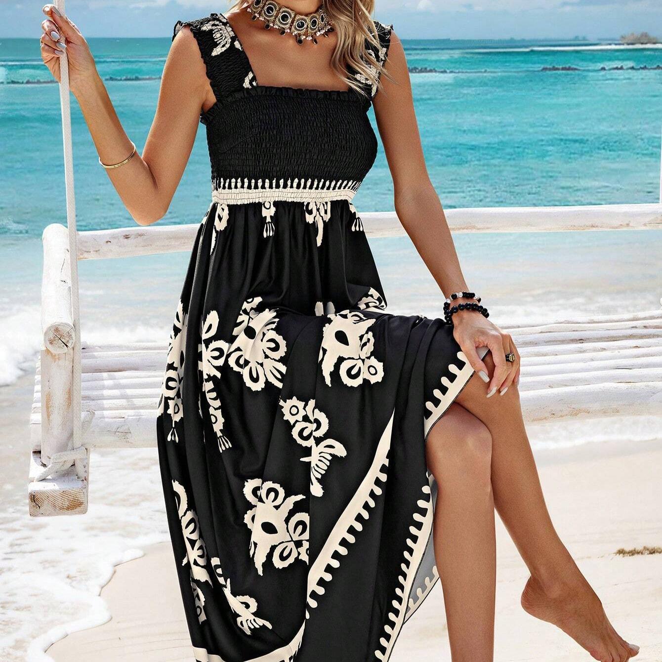 

Женские летние новые пляжные платья в стиле отпуска с принтом платья-халат 2XL чёрный