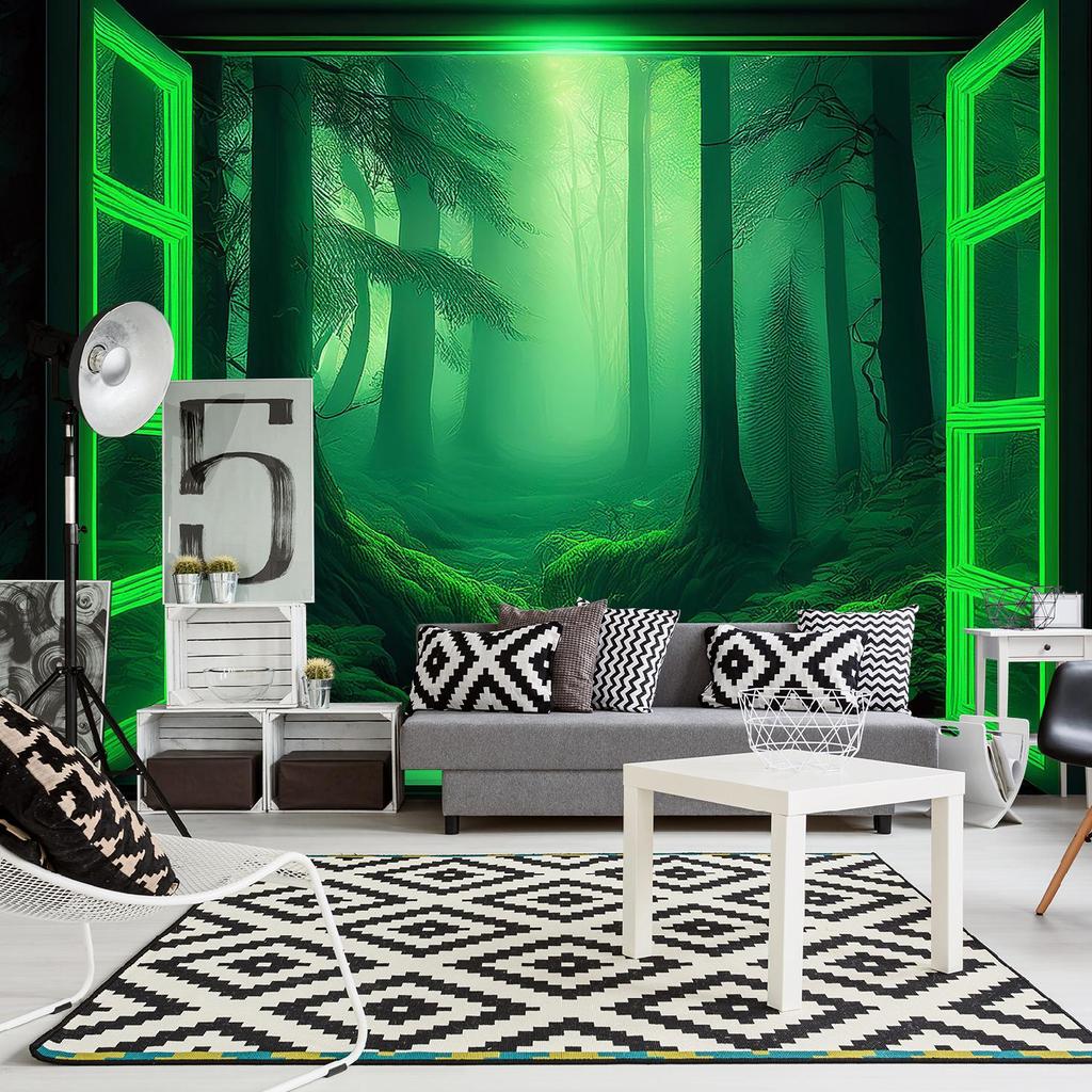 Wallpaper Window View Green Forest