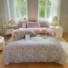 Romantic Floral Love Heart Duvet Cover Queen 4 Pcs Kawaii Strawberry Bedding Set For Girl Teen Reversible Pink Comforter Cover