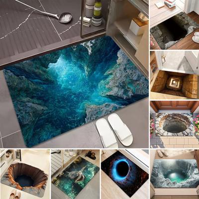 3D Optical Illusion Rug Bottomless Hole Design Non-Slip Doormat for Entrance Bathroom Stairs Playroom Living Room