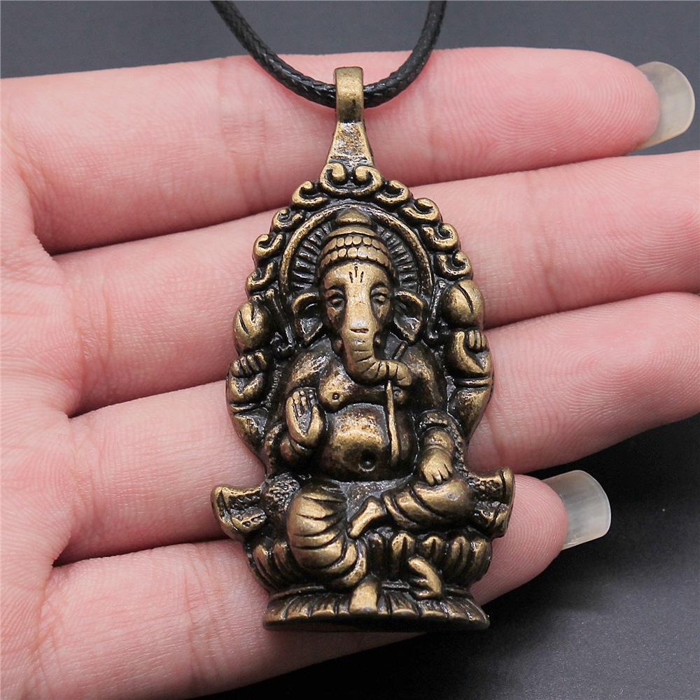 12 Styles Unisex African Elephant Thai Elephant India Ganesha Pendant Necklace Black Leather Cord Necklace