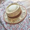 Japanese Korean Version Hollow Woven Beige Flat Top Top Top Hat Women'S Summer Sunshade Vacation Beach Straw Hat Small Fresh And Retro
