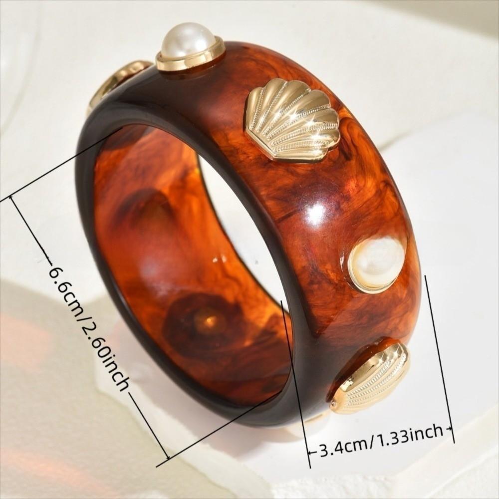 Pearl Shell Resin Cuff Bracelet Round Chunky Bangle Vintage Wide Cuff Bracelet  Gifts