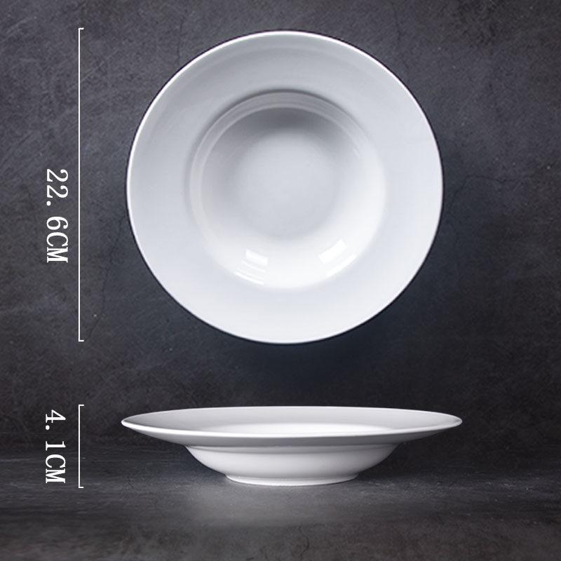 Threaded Pure White Ceramic Pasta and Soup Plate - Western Style Tableware for Desserts and More