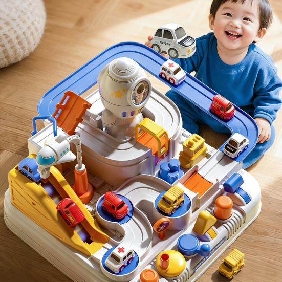 1 Set Spaceship Car Race Track Toy with 5 Mini Cars Toddlers Boys Girls Educational Space Adventure Small Car Rail Playset