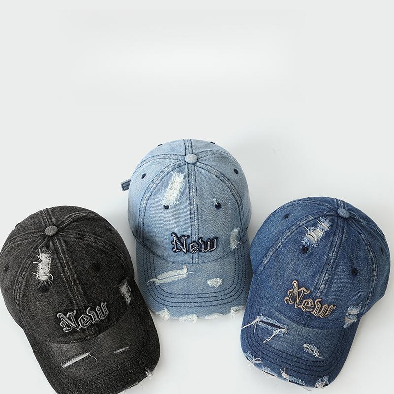 Letter Embroidered Baseball Cap, Korean Style Casual Washed Distressed Caps Women Men Summer Kpop