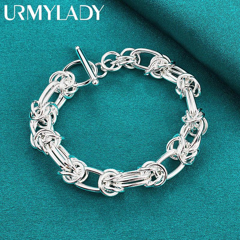 Brățară cu lanț cu inel dublu din argint 925 pentru femei, petrecere de nuntă, bijuterii cu farmec de modă