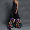 1 Set Bankettkleid Kontrastfarbe Atmungsaktiv Bodenlang Großer Saum Abendkleid