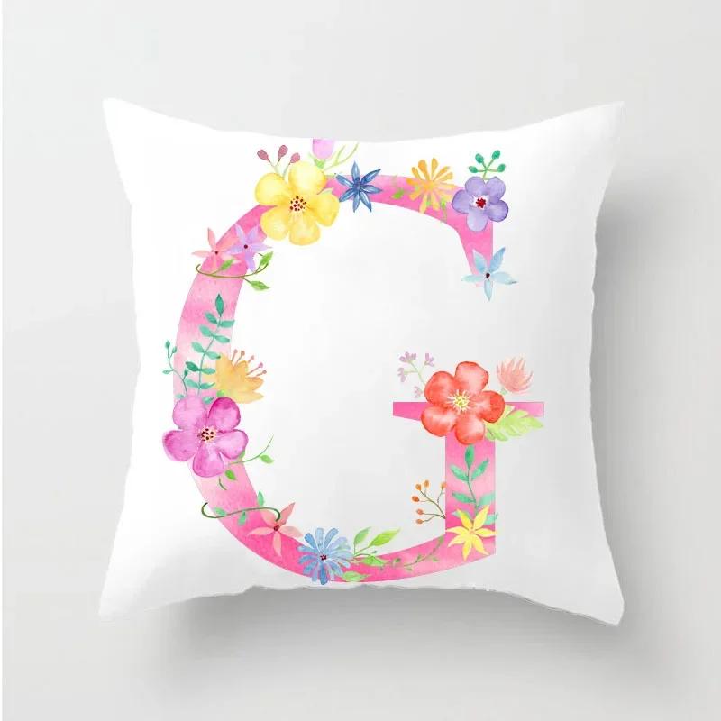Flower 26 Letters Alphabet Decorative Cushion Cover Polyester Pillowcase Throw Pillow Cover Home Decor Fundas De Cojin 45X45Cm