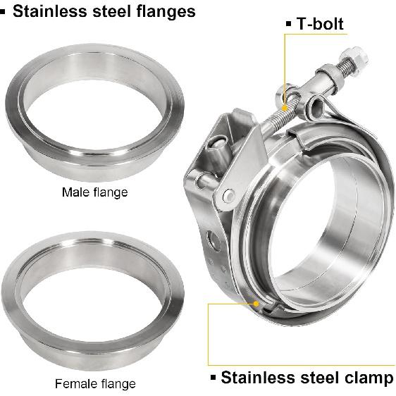 TIROL 2.5 V Band Clamp Quick Release 2.5 Inch Exhaust Clamp with Exhaust Flange Male Female Stainless Steel for Turbo Downpipes