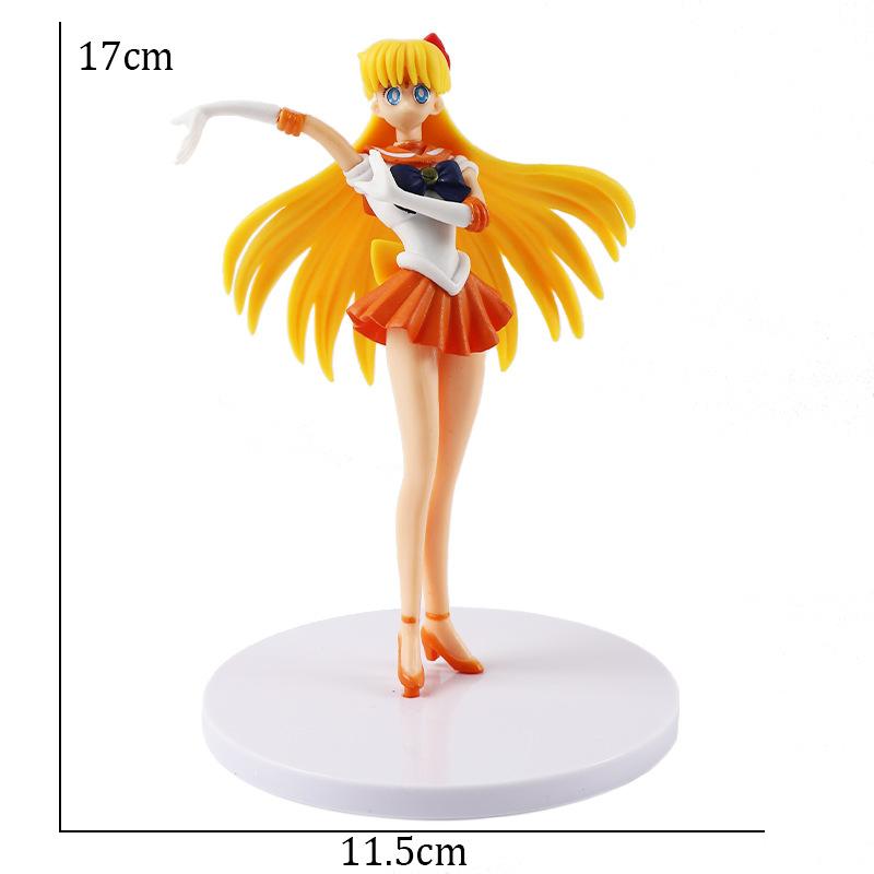 17cm 5pcs Cartoon Cute Girl Sailor Moon Anime Figure PVC Action Anime Figure Model Kawaii Doll Desktop Ornaments