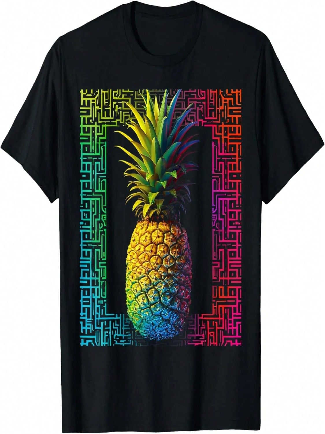 Pineapple Colorful Mandala Fruit Art Graphic Motif T-Shirt S