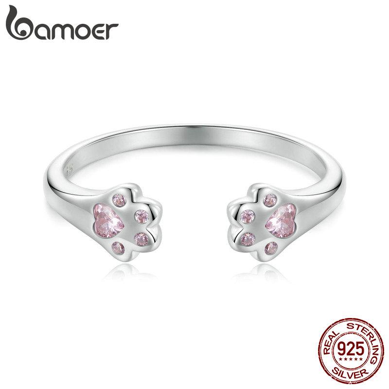 

BAMOER Стерлингового Серебра 925 пробы Розовая Лапа Открытое Кольцо Стерлингового Серебра 925 пробы + Паве CZ + покрытие Белое Золото Для Женщин Изящные Ювелирные Изделия 1.5mm