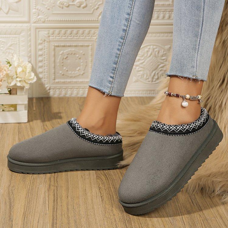 Snow boots women's new winter velvet warm thick soles without heel bag head fluffy half slippers cotton shoes