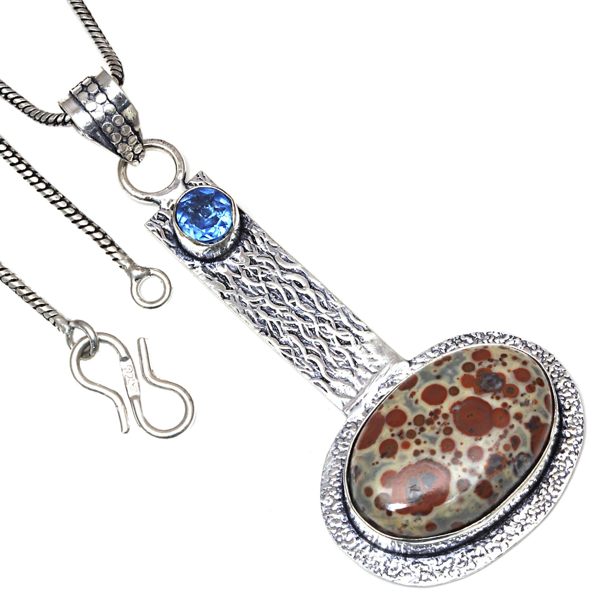 

Pendant Leopard Skin Jasper Tanzanite Gemstone Handmade Silver Jewelry 2.75