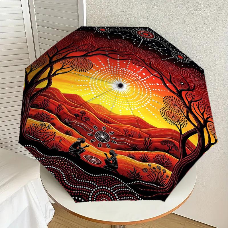 1PC Australian Aboriginal Art Umbrella-8-Rib Reinforced Portable Folding Travel Suitable for All Seasons Outdoor Daily Use Is an Ideal Choice -K0369