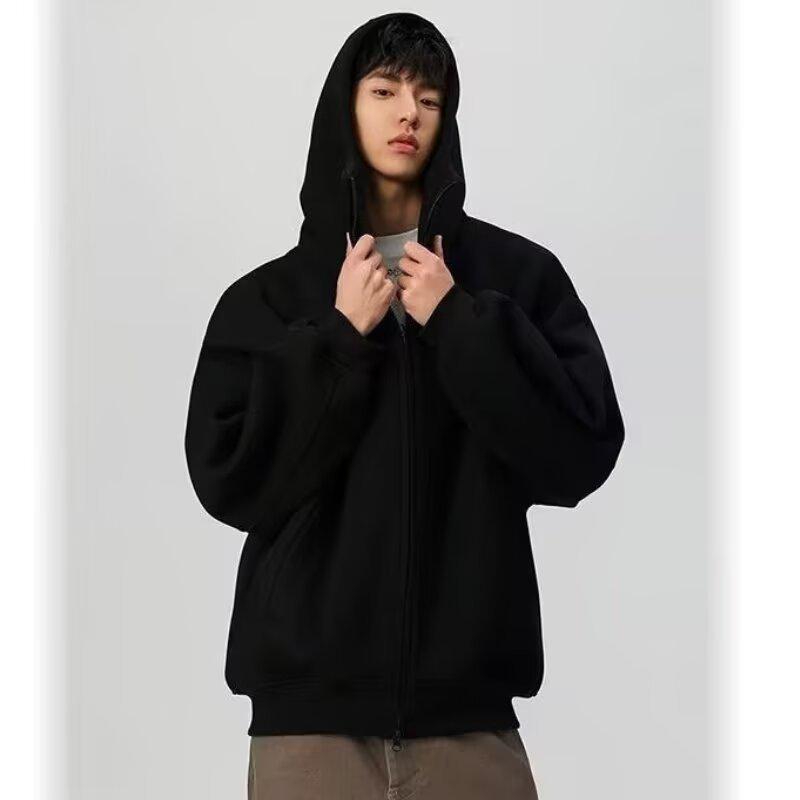 Men's Retro Heavyweight Cardigan Hoodie - Trendy, Loose-Fit Jacket for Spring/Autumn