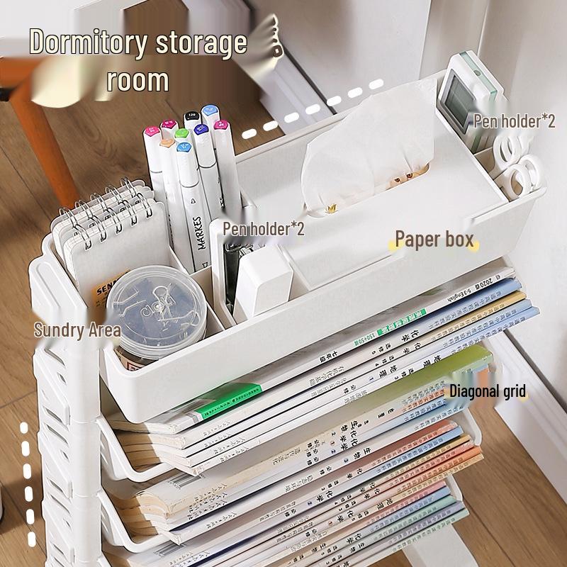 Rolling Bookshelf: Mobile Floor-standing Book Trolley with Bookends for Classroom or Desk-side Storage
