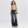Spring/Autumn 2025 Women's American Retro High-Waist Micro-Flare Jeans - Loose, Versatile, Floor-Length Wide-Leg Pants