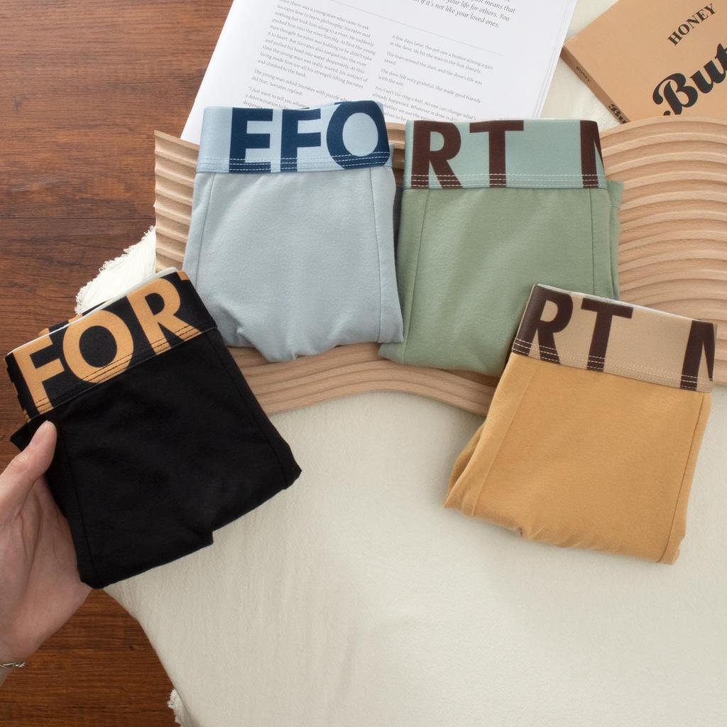 Men's Pure Cotton Boxer Briefs with Antibacterial Cordyceps and Breathable Crotch in Trendy Letter Design