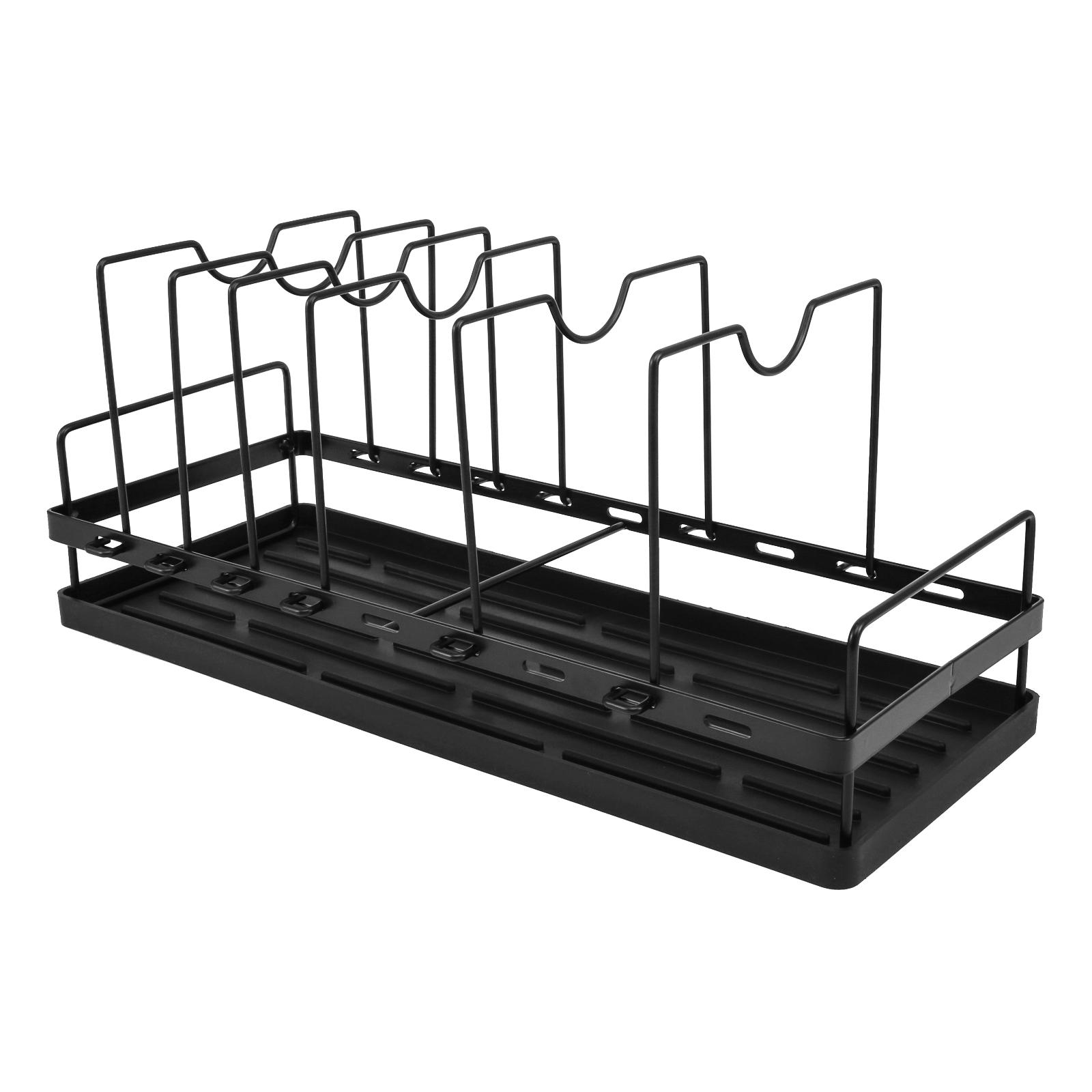

Kitchen Storage Drain Rack with Silicone Drying Tray Universal Pot and Lid Rack Compact Sink Dish Drainer for Kitchen