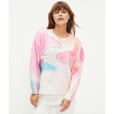 DIMANAF 2025 Primavera Mulheres Colorido Rosa Suéteres Tricô Básico Moda Estilo Gola O Pulôver Solto Suéter